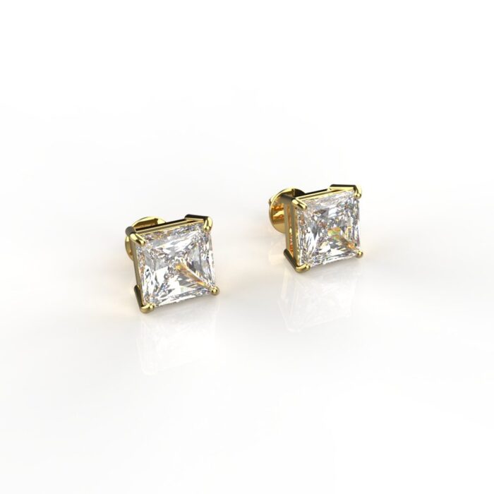 Avarta Jewellery 18k Gold 1 Carat Each Moissanite Princess Cut Stud Earrings - Image 3