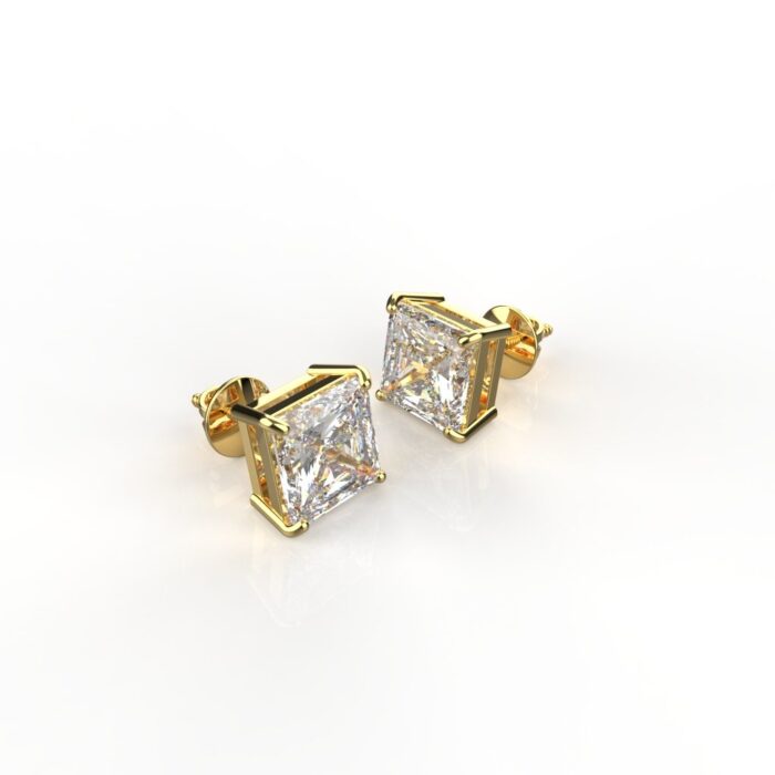 Avarta Jewellery 18k Gold 1 Carat Each Moissanite Princess Cut Stud Earrings - Image 4