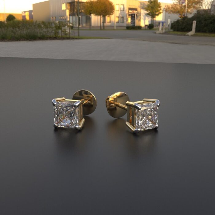 Avarta Jewellery Sterling Silver 0.30 Carat Each Princess Cut Unisex Solitaire Stud Earrings - Image 2