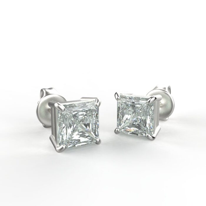 Avarta Jewellery Sterling Silver Princess Cut 1 Carat Each Solitaire Stud Earrings