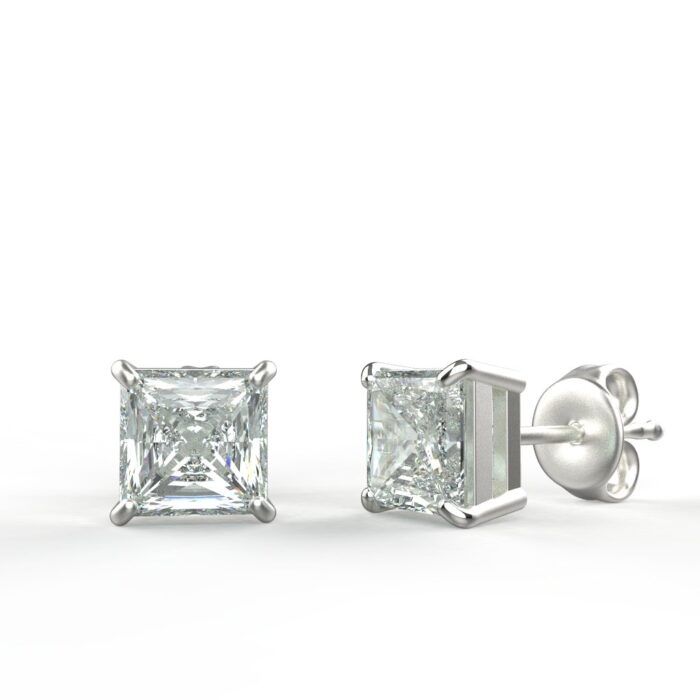 Avarta Jewellery Sterling Silver Princess Cut 1 Carat Each Solitaire Stud Earrings - Image 3