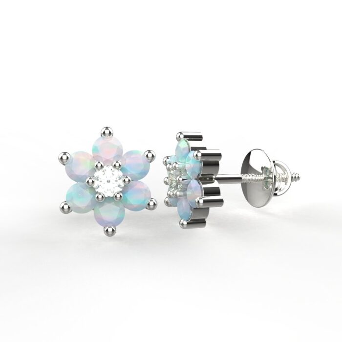 Avarta Sterling Silver Opal Stud Earring With American Diamonds