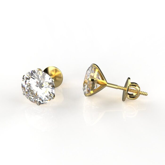 Avarta Jewellery 92.5 Sterling Silver 3.80 Carat Each Solitaire Stud Earrings With Yellow Gold Polish - Image 4