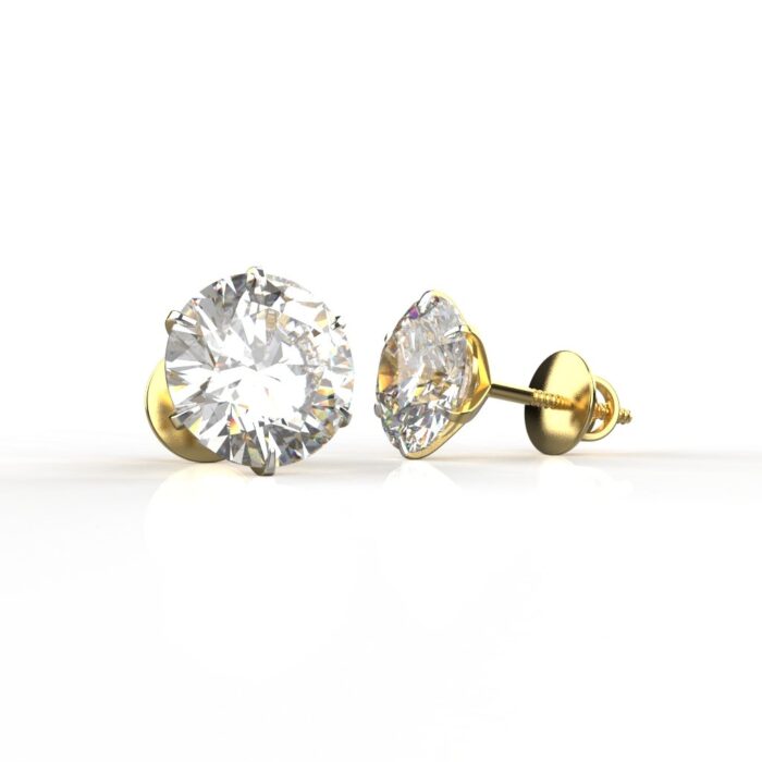 Avarta Jewellery 92.5 Sterling Silver 3.80 Carat Each Solitaire Stud Earrings With Yellow Gold Polish