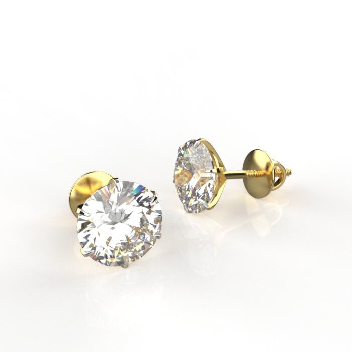 Avarta Jewellery 92.5 Sterling Silver 3.80 Carat Each Solitaire Stud Earrings With Yellow Gold Polish - Image 3