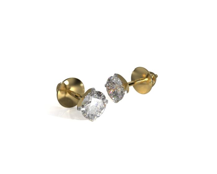 Avarta Jewellery 92.5 Sterling Silver 10 Cents Solitaire Unisex Stud Earrings With Gold Polish and Screw Back - Image 3