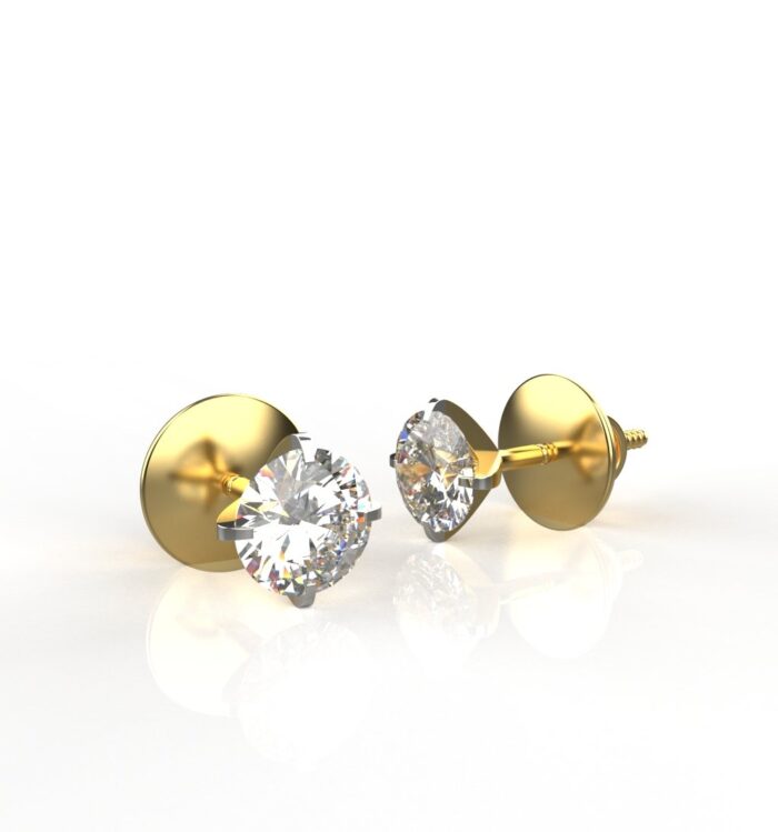 Avarta Jewellery 92.5 Sterling Silver 10 Cents Solitaire Unisex Stud Earrings With Gold Polish and Screw Back
