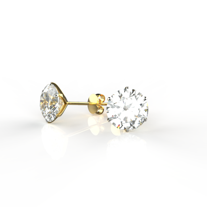 Avarta Sterling Silver 6 Prong 2 Carat Each American Diamond Studs With Gold Polish For Girls & Women