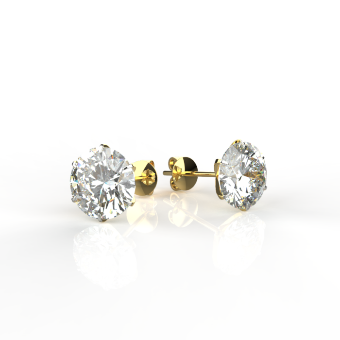 Avarta Sterling Silver 6 Prong 2 Carat Each American Diamond Studs With Gold Polish For Girls & Women - Image 4