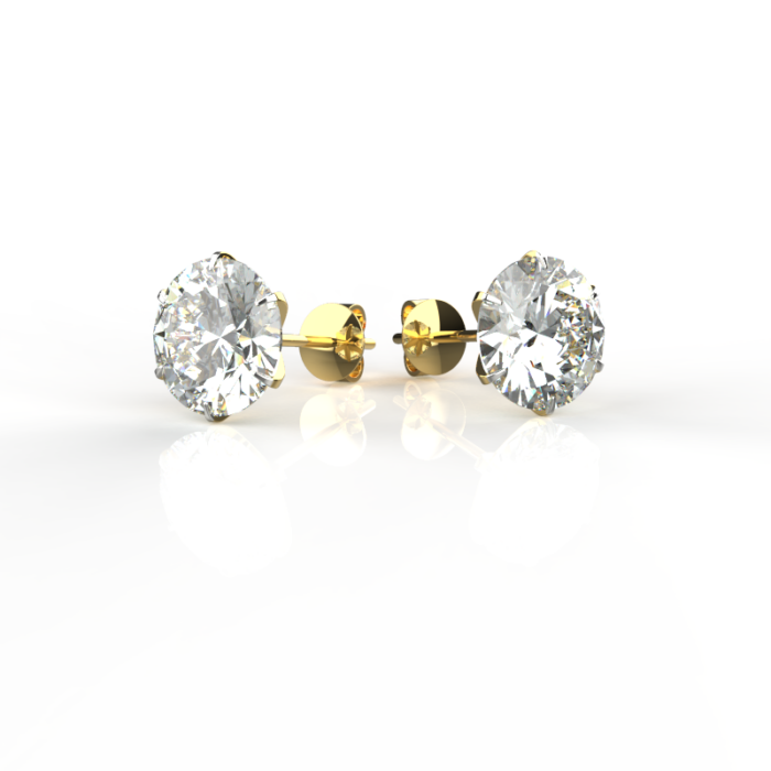 Avarta Sterling Silver 6 Prong 2 Carat Each American Diamond Studs With Gold Polish For Girls & Women - Image 3