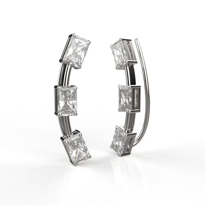 Avarta Jewellery Sterling Silver Cuff Earrings With Emerald Cut Stone