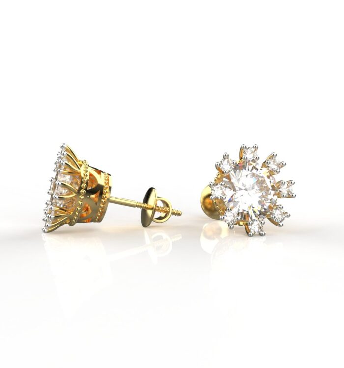 Avarta Sterling Silver 2 Carat Solitaire Sunflower Stud Earring With Gold Polish For Girls & Women - Image 4