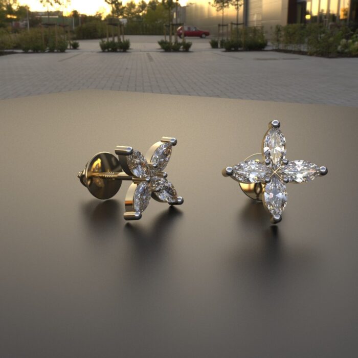 Avarta 18k Gold Marquise Flower Stud Earrings - Image 4