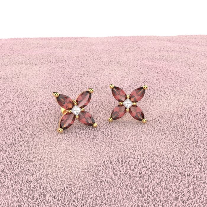 18k Gold Ruby Moissanite Stud Earrings - Image 3