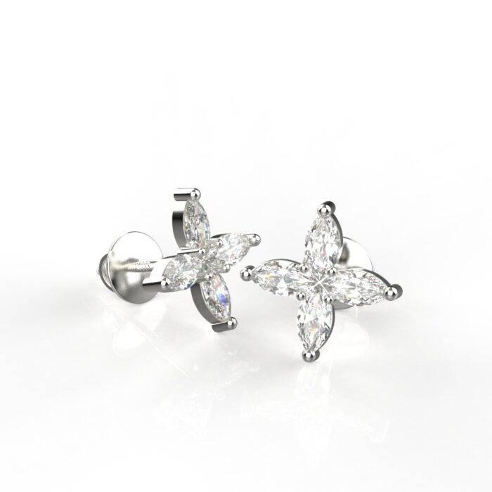 Avarta Jewellery Sterling Silver Marquise Flower Stud Earrings With White Gold Polish for Girls & Women - Image 3