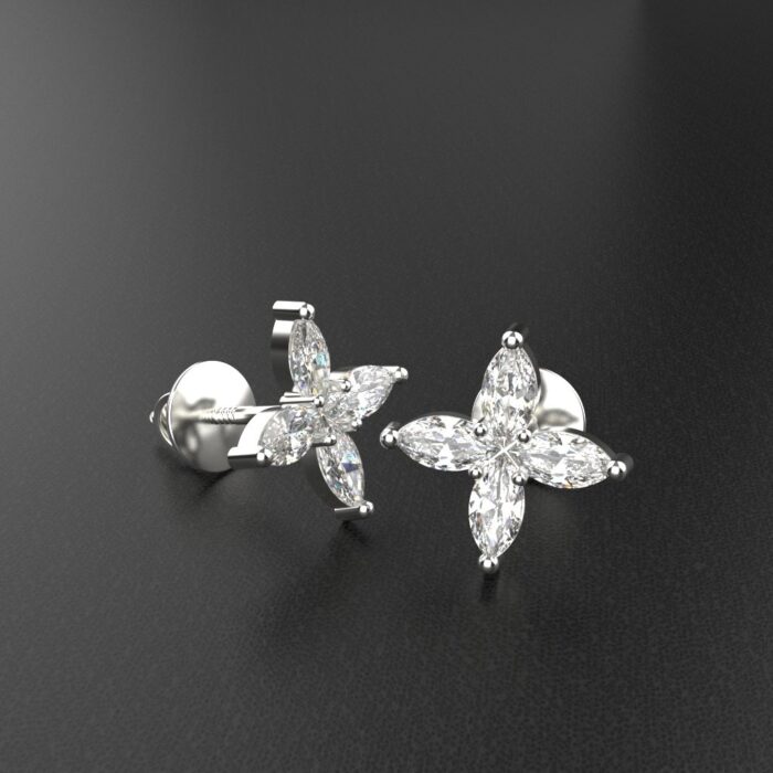 Avarta Jewellery Sterling Silver Marquise Flower Stud Earrings With White Gold Polish for Girls & Women - Image 4