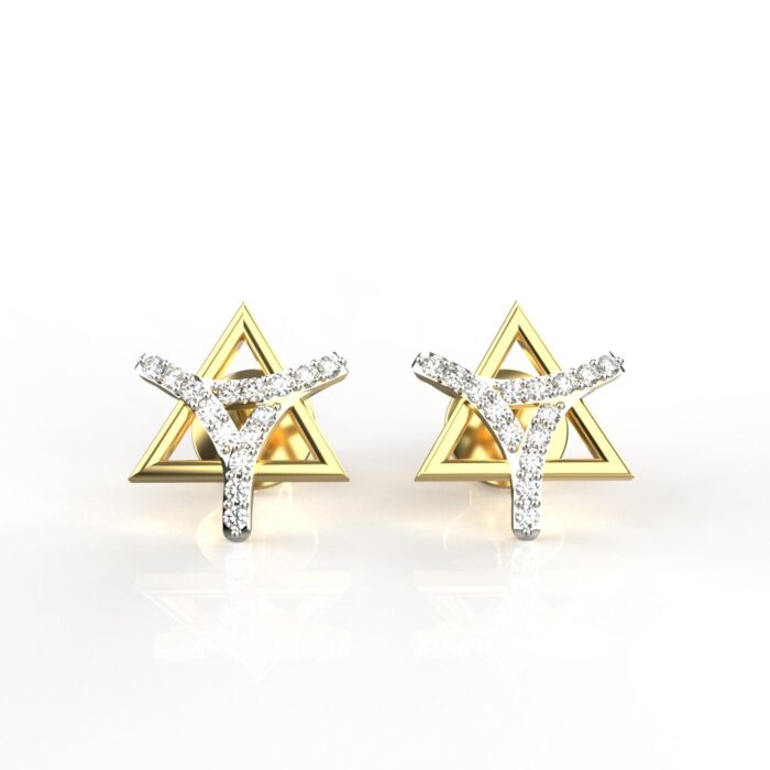 Avarta Jewellery 18K Gold & Certified Diamond Trinity Studs Earrings - Image 4
