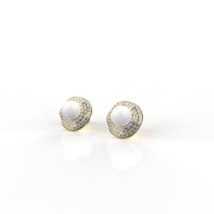 Avarta Sterling Silver Pearl & Diamond Stud Earrings