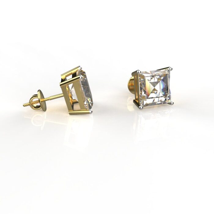 Avarta Jewellery 18k Gold 4 Carat Each Moissanite Princess Cut Stud Earrings - Image 3