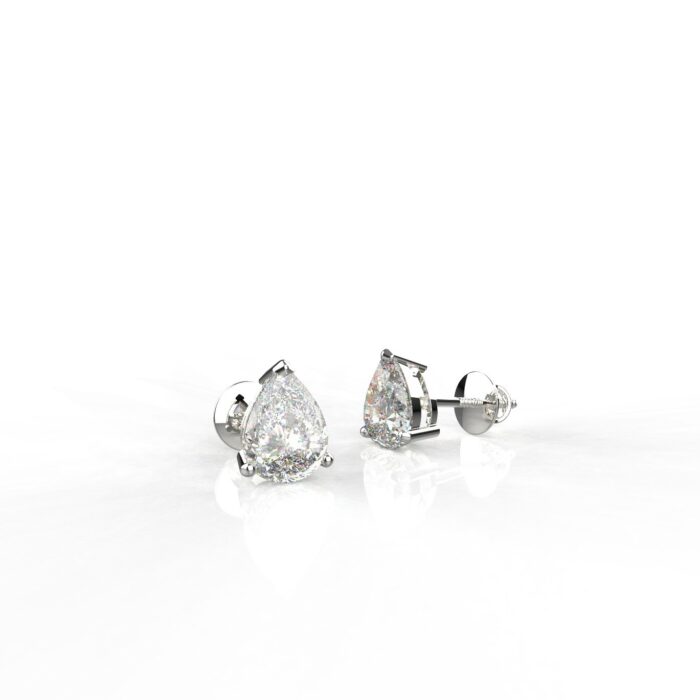 Avarta Sterling Silver 1.25 Carat Each Pear Solitaire Stud Earrings With White Gold Polish