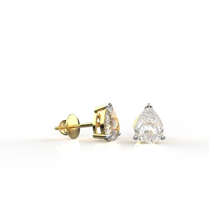 Avarta Sterling Silver 1.25 Carat Each Pear Solitaire Stud Earrings With Gold Polish - Image 2
