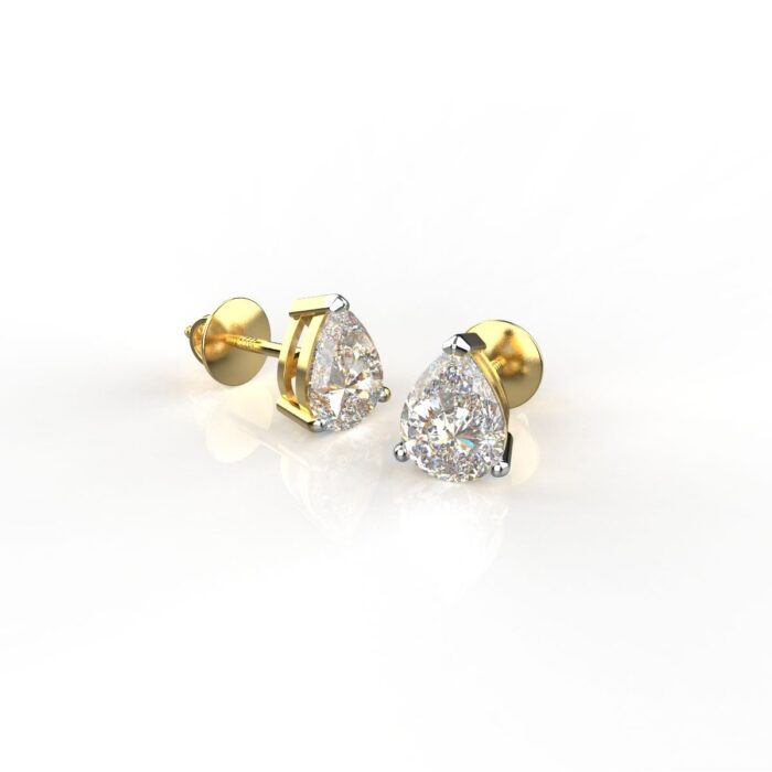 Avarta Sterling Silver 1.25 Carat Each Pear Solitaire Stud Earrings With Gold Polish