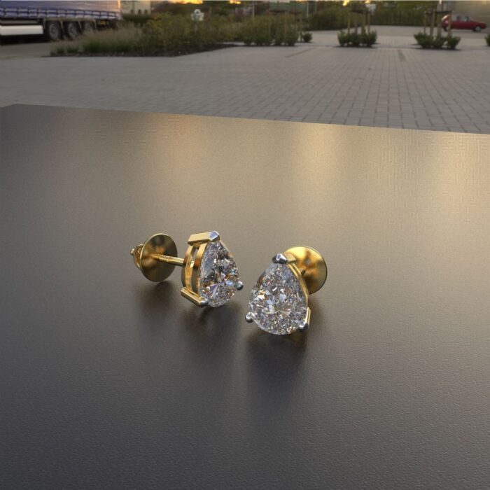 Avarta Sterling Silver 1.25 Carat Each Pear Solitaire Stud Earrings With Gold Polish - Image 3