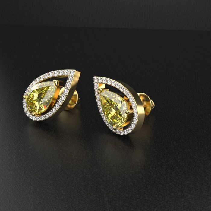 18k Gold 1.30 Carat Each Yellow Moissanite Studs Earring - Image 3