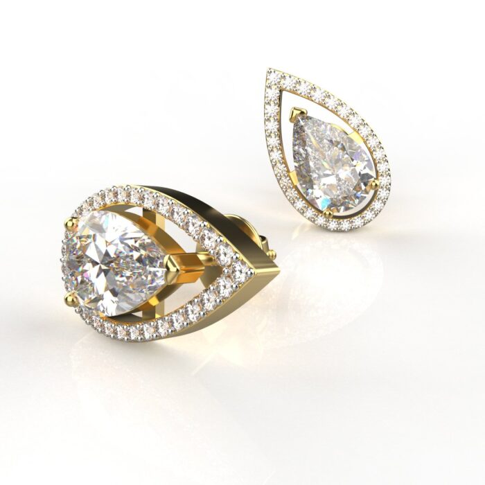 18k Gold 1.30 Carat Each Pear Moissanite Halo Studs Earring - Image 3