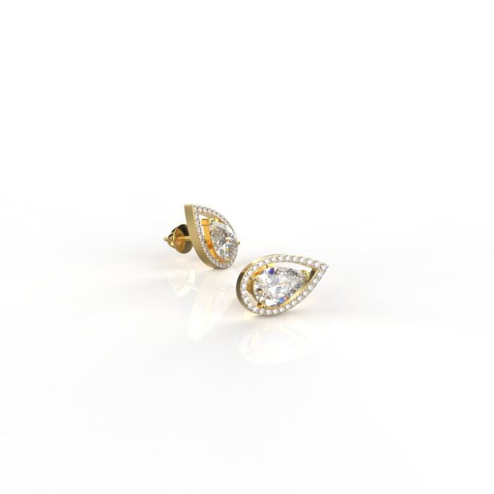 18k Gold 1.30 Carat Each Pear Moissanite Halo Studs Earring - Image 4