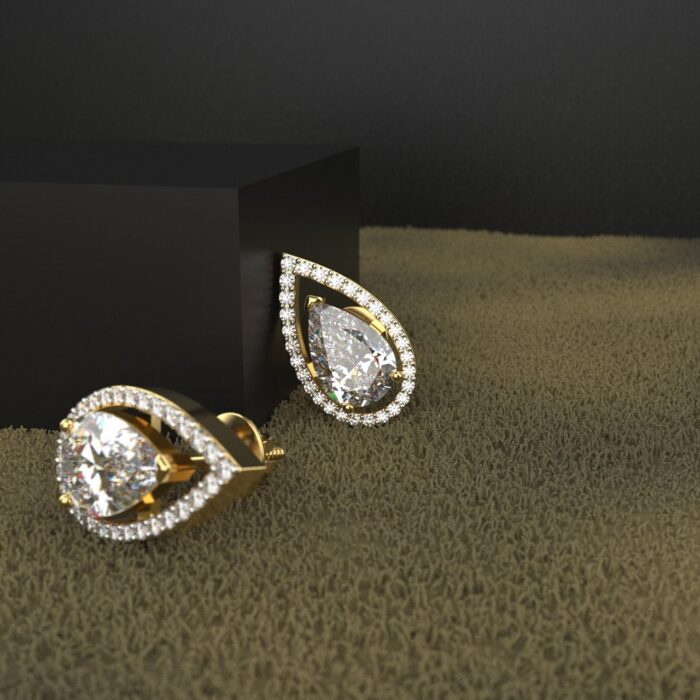 18k Gold 1.30 Carat Each Pear Moissanite Halo Studs Earring - Image 5