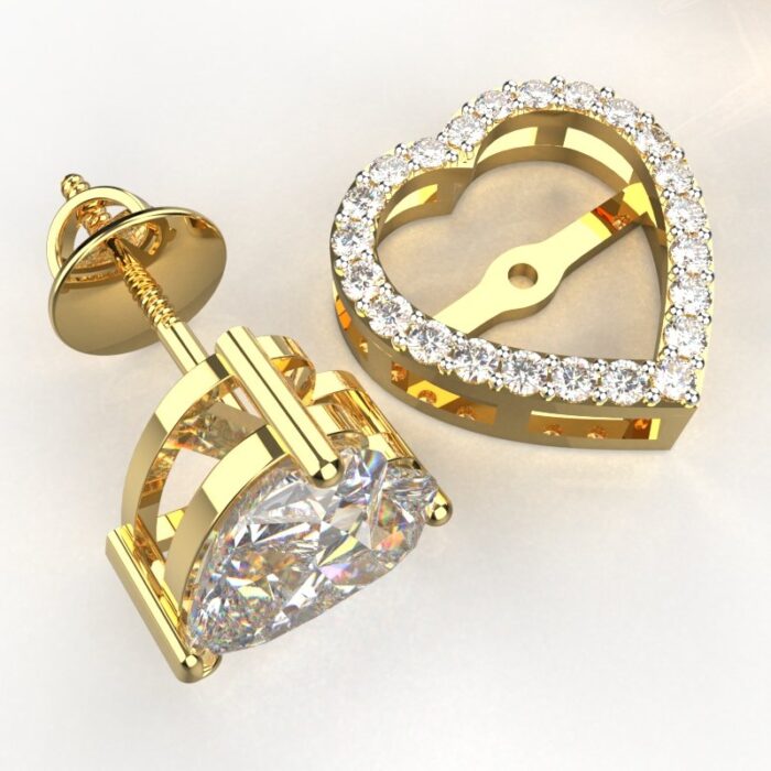 Avarta 14k Gold Heart Jacket Halo Stud Earrings - Image 3