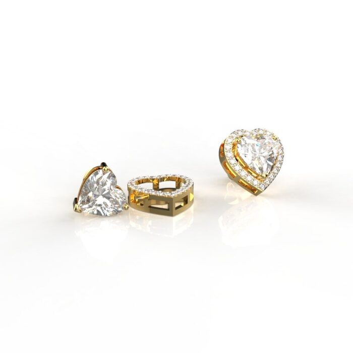 Avarta 14k Gold Heart Jacket Halo Stud Earrings - Image 2