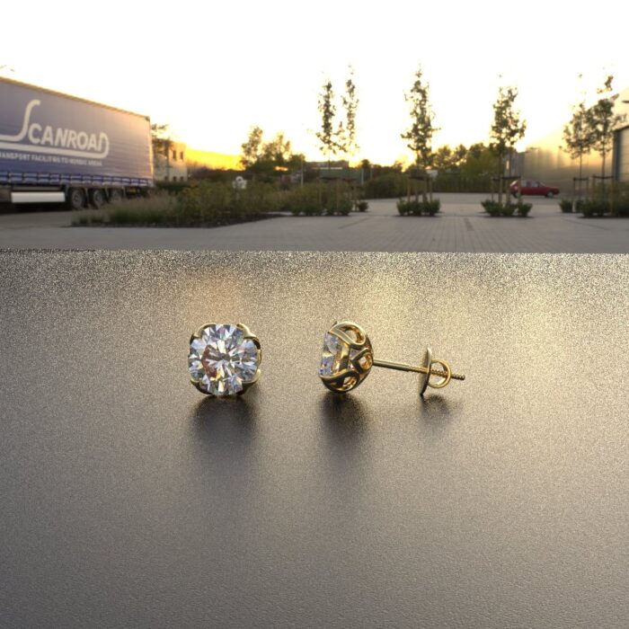 Avarta Jewellery 18k Gold 2 Carat each Moissanite Solitaire Studs - Image 2