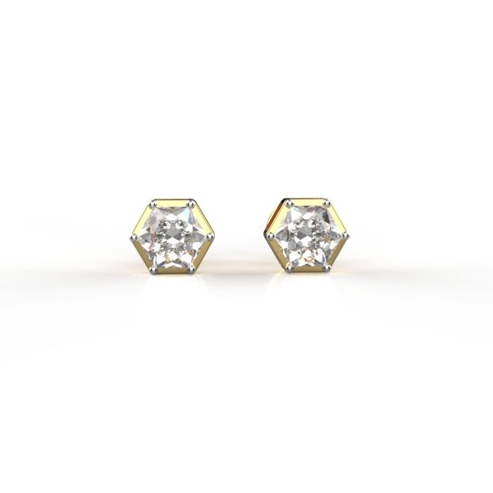 Avarta Jewellery 18k Gold 80 Cents each Hexagonal Moissanite Solitaire Studs - Image 4