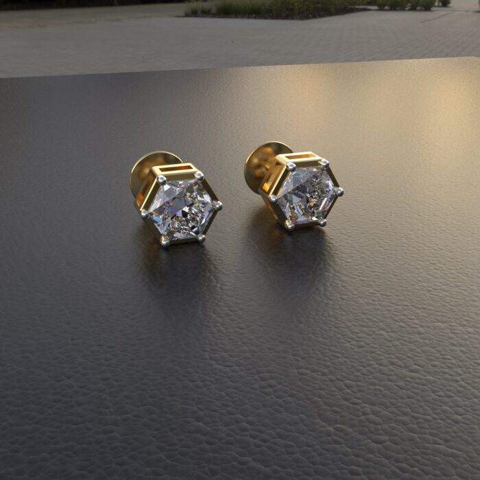 Avarta Jewellery 18k Gold 80 Cents each Hexagonal Moissanite Solitaire Studs - Image 6