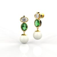 Avarta Jewellery Gold Diamond Emerald Pearl Earring - Image 3