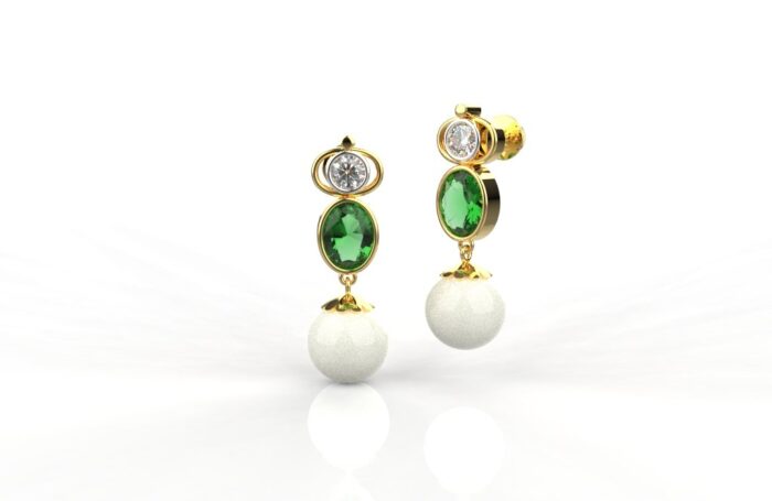 Avarta Jewellery Gold Diamond Emerald Pearl Earring - Image 3