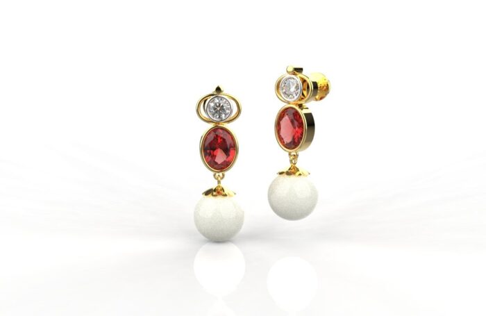 Avarta Jewellery Gold Diamond Ruby Pearl Earring - Image 3