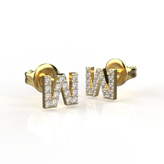 Avarta Jewellery Gold W Letter Diamond Studs Earrings - Image 5