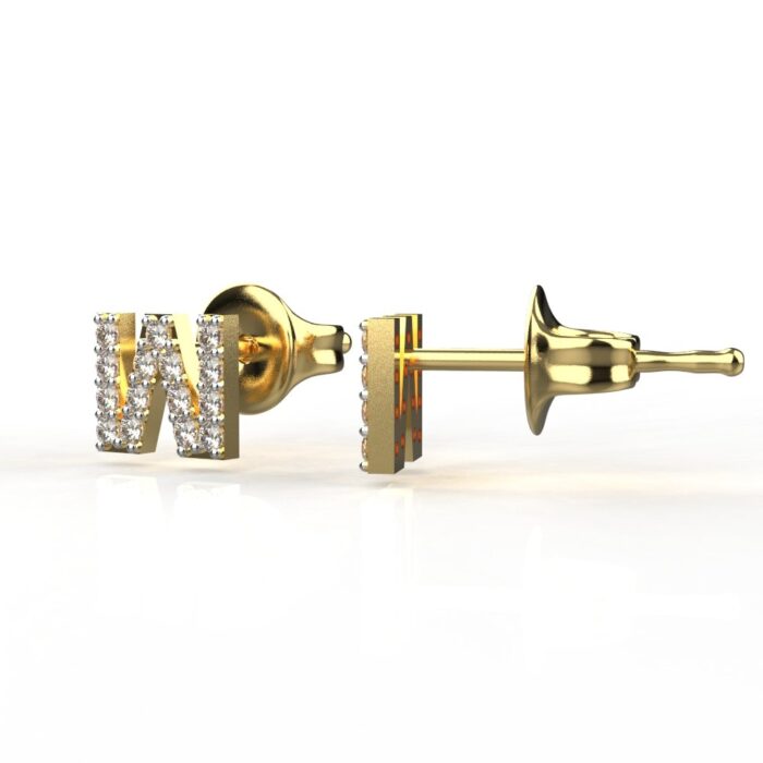 Avarta Jewellery Gold W Letter Diamond Studs Earrings - Image 4