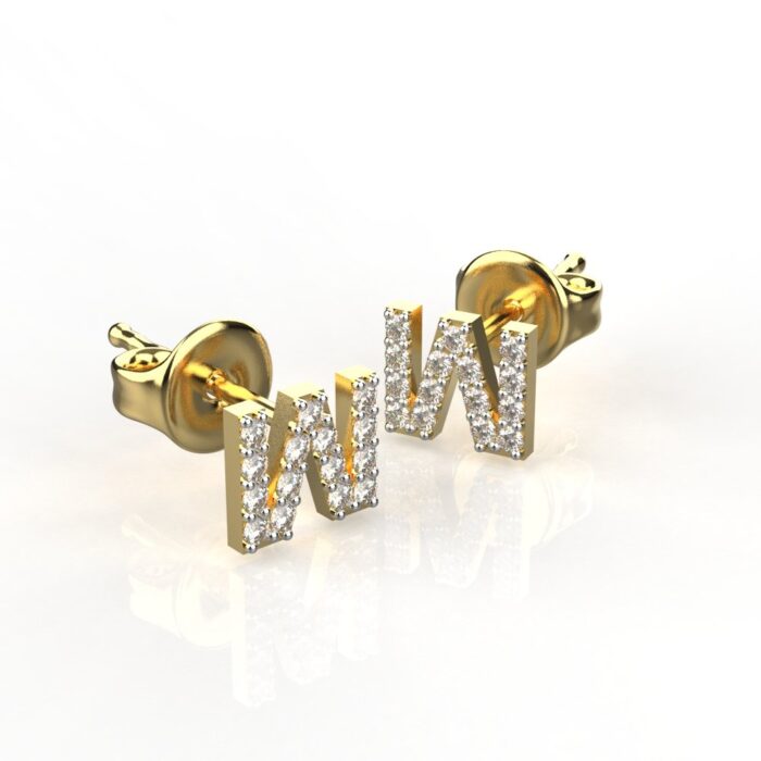 Avarta Jewellery Gold W Letter Diamond Studs Earrings - Image 3