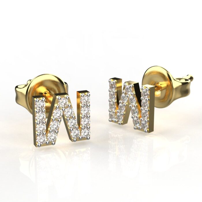 Avarta Jewellery Gold W Letter Diamond Studs Earrings
