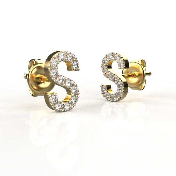 Avarta Jewellery Gold S Letter Diamond Studs Earrings - Image 3