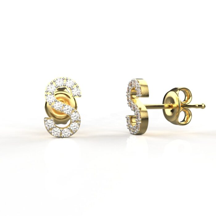 Avarta Jewellery Gold S Letter Diamond Studs Earrings - Image 2