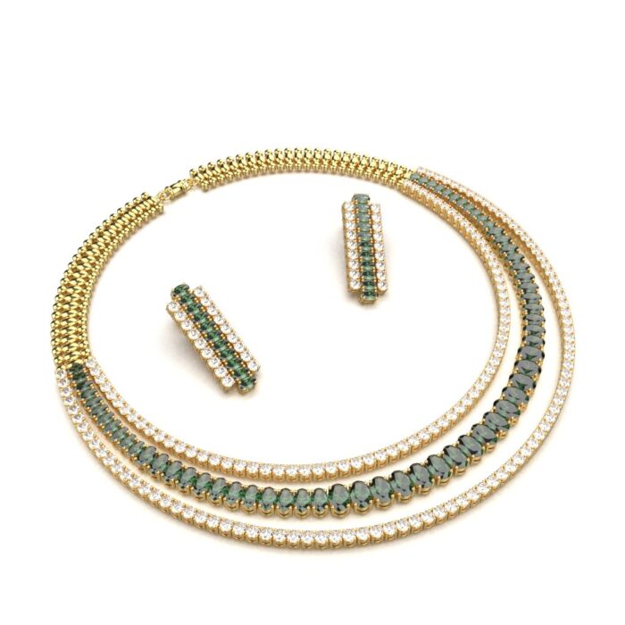 Avarta Gold Polished Green Onyx Necklace With Earring