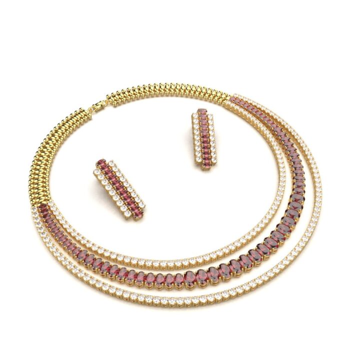 Avarta Gold Polished Red Necklace With Earring