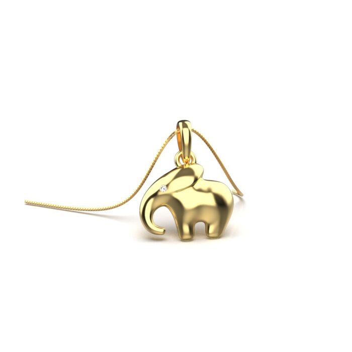 Avarta 18k Yellow Gold Elephant Diamond Pendant for Kids, Girls & Women