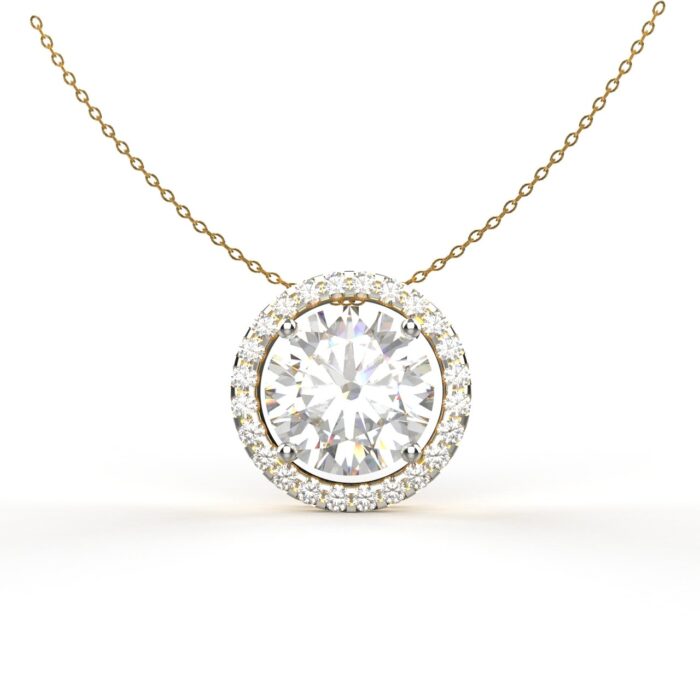 Avarta Jewellery 18k Gold 2 Carat Moissanite Solitaire Halo Pendant