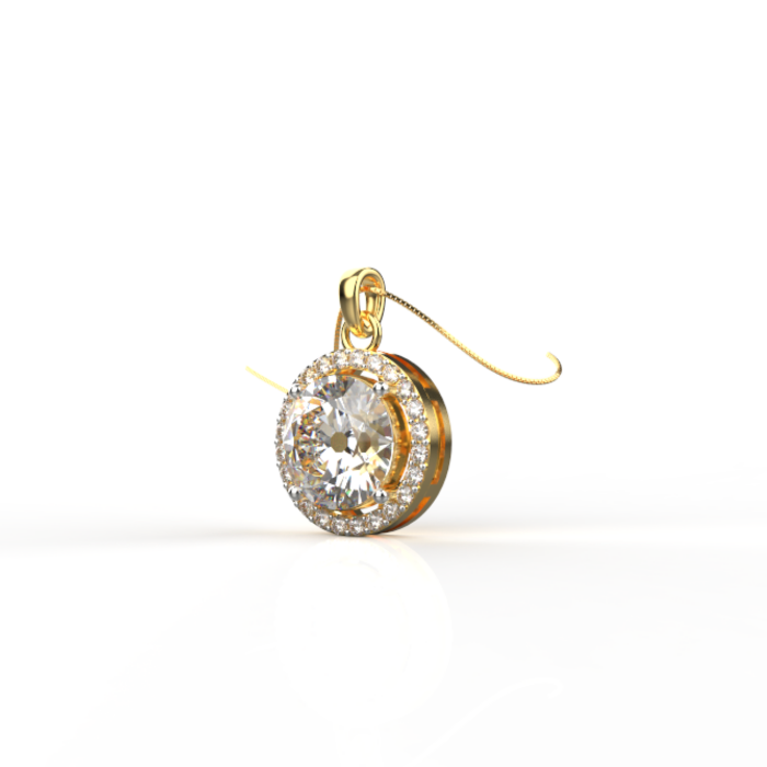 Avarta Sterling Silver 2 Carat Solitaire Halo Pendant With Chain in Gold Polish - Image 2